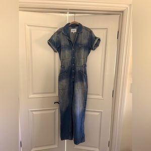 NWOT Pistola Grover short sleeve slightly distressed/faded denim field jumpsuit